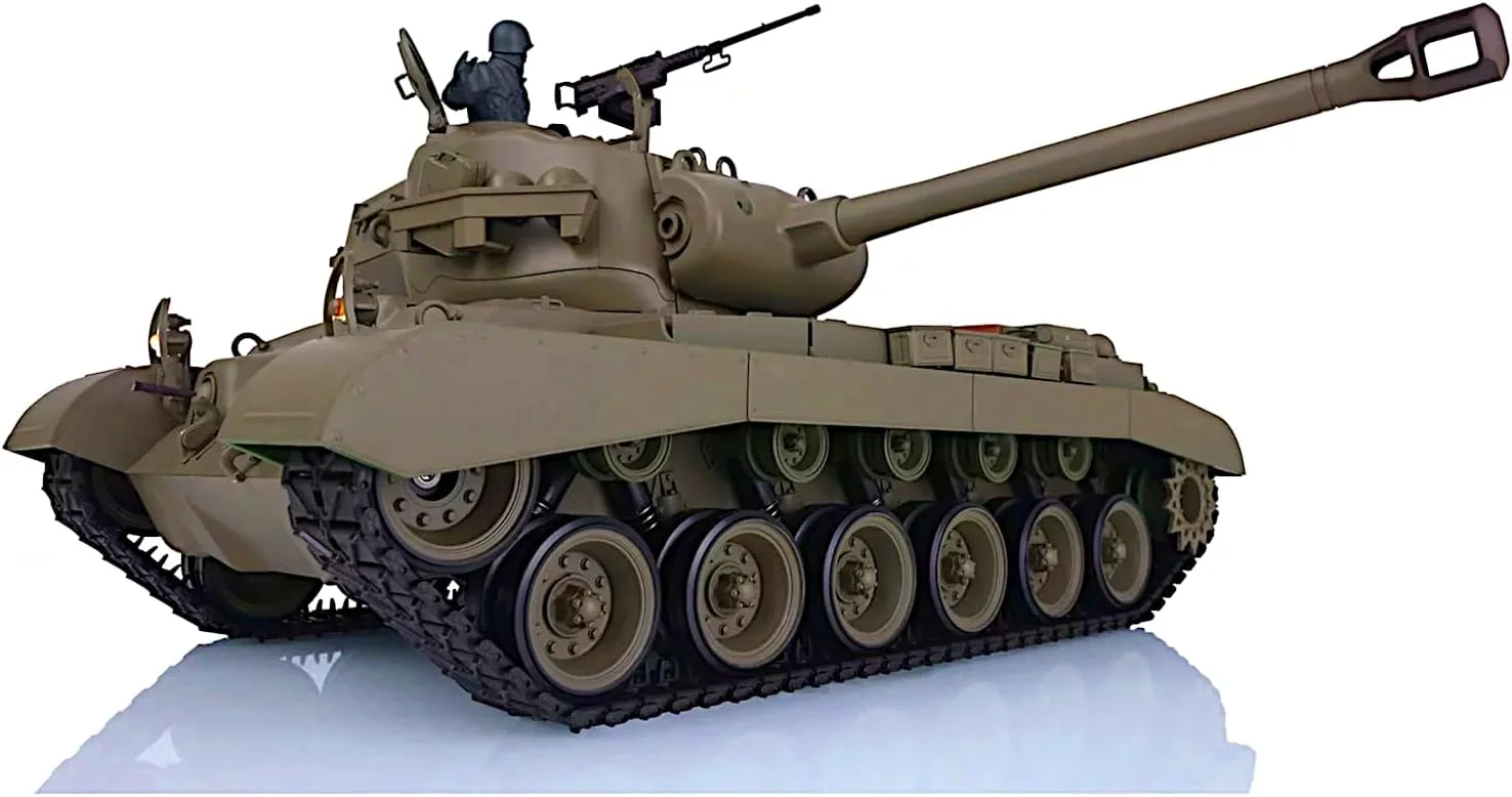 تانک POCO DIVO Snow Leopard M26 Pershing US، تانک جنگی زرهی RC مقیاس 1/16 RTR، نسخه پایه Heng Long 3838 S، نبرد ایرسافت مادون قرمز، مدل نظامی با دود، صدا، نور و لگد