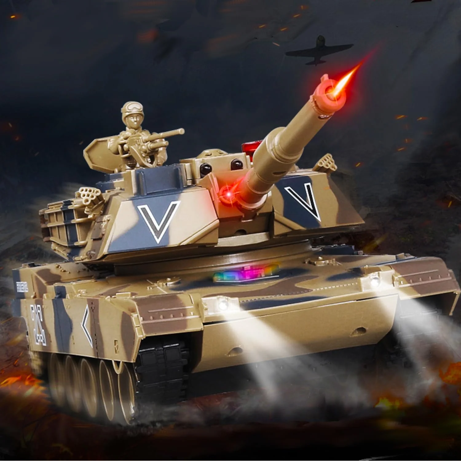 مدل تانک جنگی اصلی M1A2 آبرامز ارتش ایالات متحده، مقیاس 1/24 RTR، خودرو جنگی زرهی RC، بازی نمایشی نبرد مادون قرمز 2.4 گیگاهرتز، دود، صدا، نور، اسباب بازی با لگد، هدیه کودکان، مدل نظامی MBT، استتار صحرایی