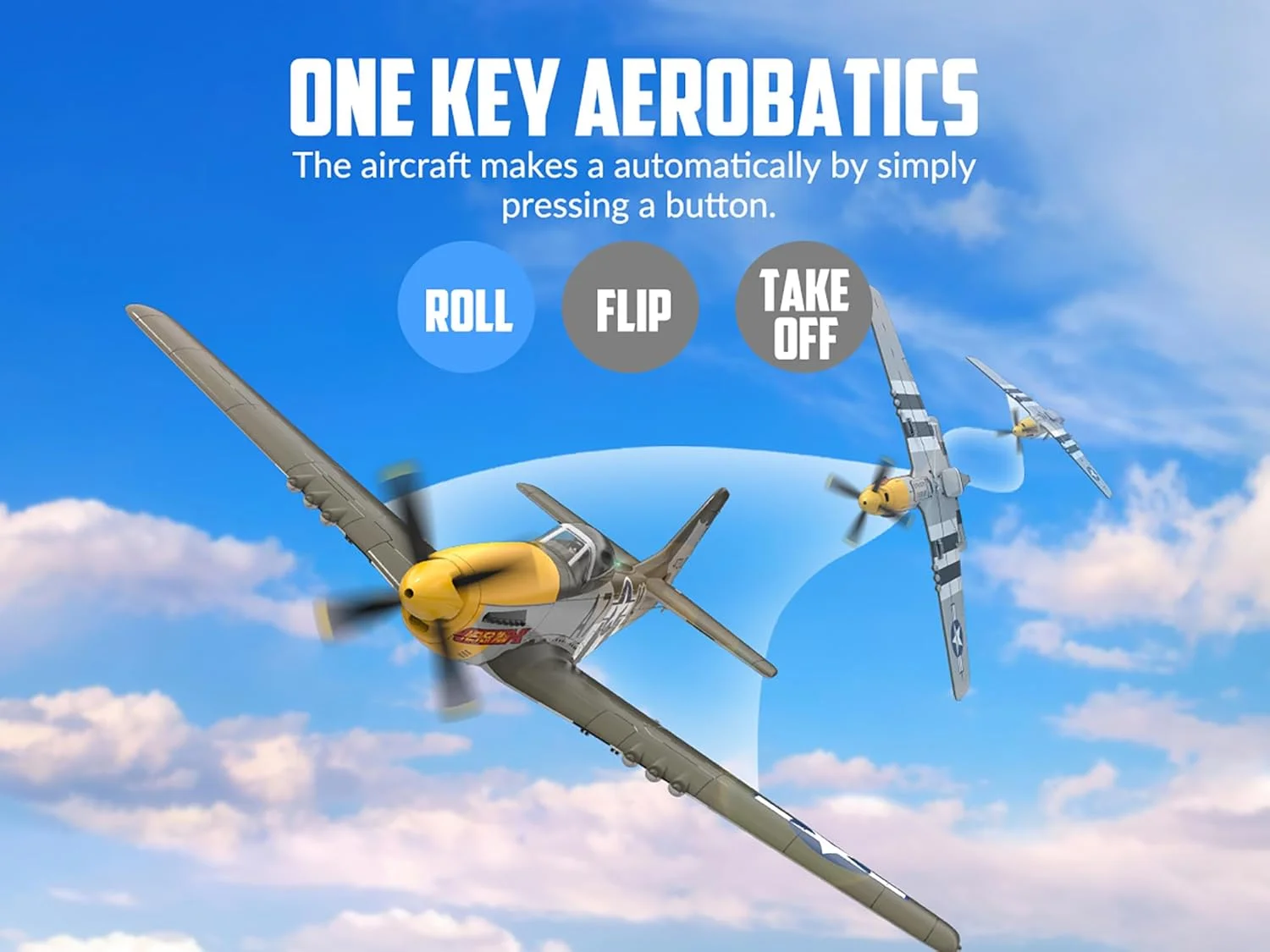 هواپیمای مدل P51 Mustang با کنترل از راه دور، مونتاژ شده، طول بال 500 میلی‌متر، دارای سیستم تثبیت کننده Xpilot و قابلیت انجام حرکات آکروباتیک / ژیروسکوپ 6 محوره 4 کاناله P51D براشلس، مناسب برای افراد 14 سال به بالا، مبتدی و حرفه‌ای