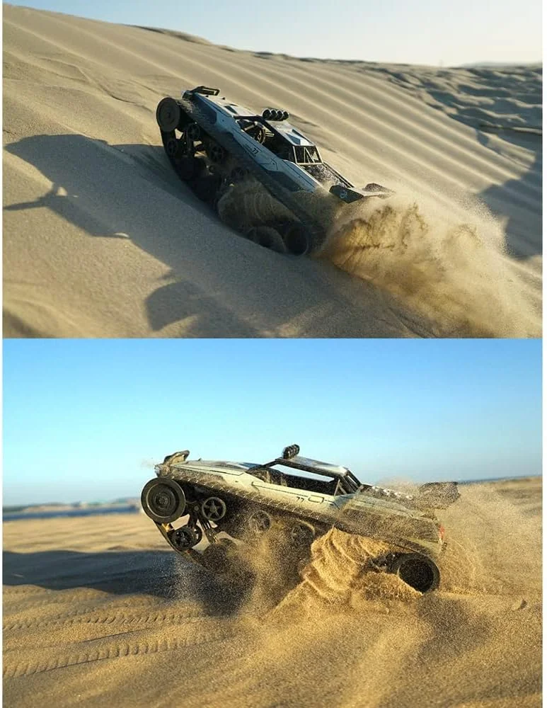 ماشین تانک کنترلی، کرالر کنترلی از راه دور با مقیاس 1:12، تانک با سرعت بالا 12 کیلومتر در ساعت، ماشین دریفتینگ 360 درجه چرخان 4WD آفرود، اسباب بازی کامیون نظامی برای بزرگسالان و کودکان