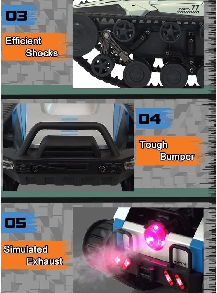 ماشین تانک کنترلی، کرالر کنترلی از راه دور با مقیاس 1:12، تانک با سرعت بالا 12 کیلومتر در ساعت، ماشین دریفتینگ 360 درجه چرخان 4WD آفرود، اسباب بازی کامیون نظامی برای بزرگسالان و کودکان