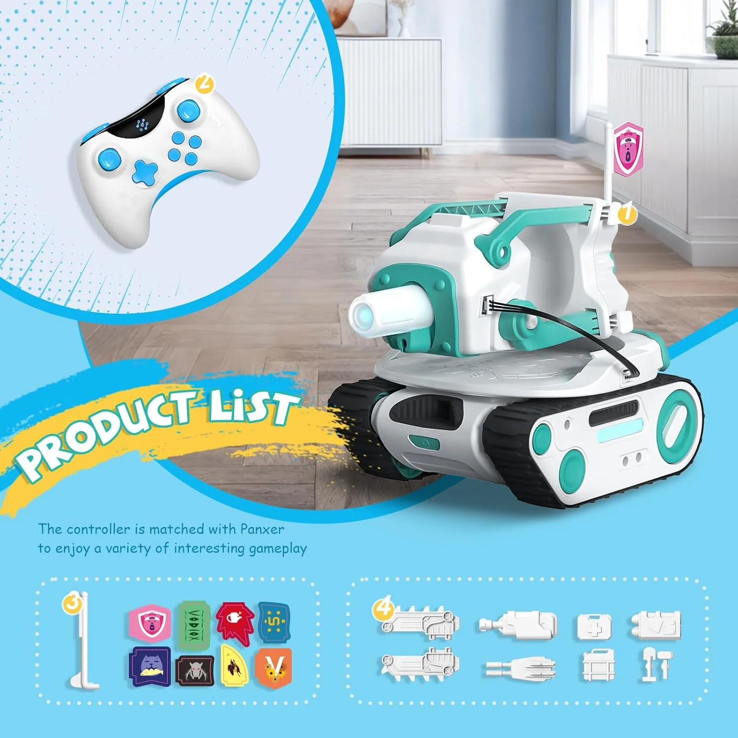 تانک جنگی کنترلی پانزر، ماشین خزنده با چراغ های ال ای دی و کنترل از راه دور 2.4 گیگاهرتز، حالت تک نفره و چند نفره، مناسب هدیه برای دختران و پسران. ربات ایلیک در این محصول موجود نیست.