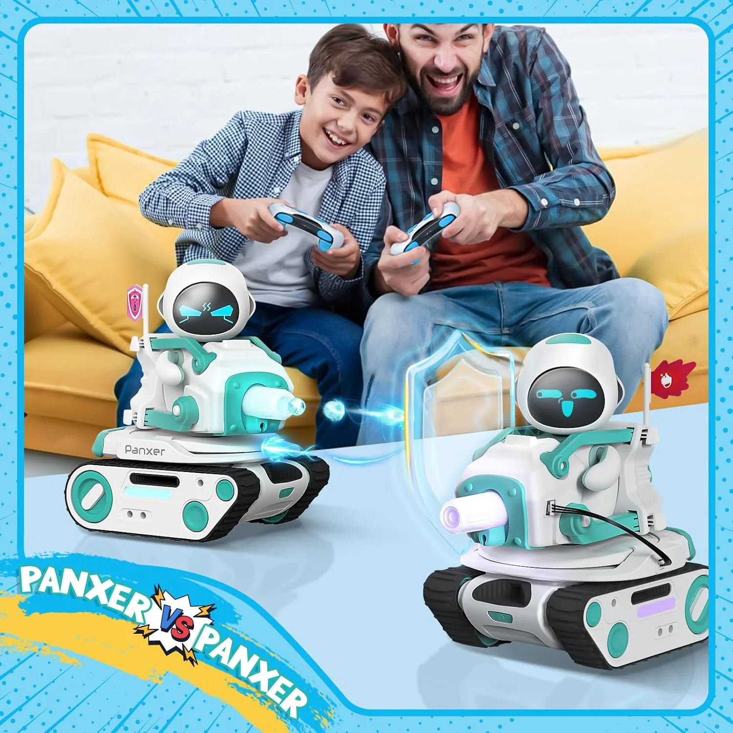 تانک جنگی کنترلی پانزر، ماشین خزنده با چراغ های ال ای دی و کنترل از راه دور 2.4 گیگاهرتز، حالت تک نفره و چند نفره، مناسب هدیه برای دختران و پسران. ربات ایلیک در این محصول موجود نیست.