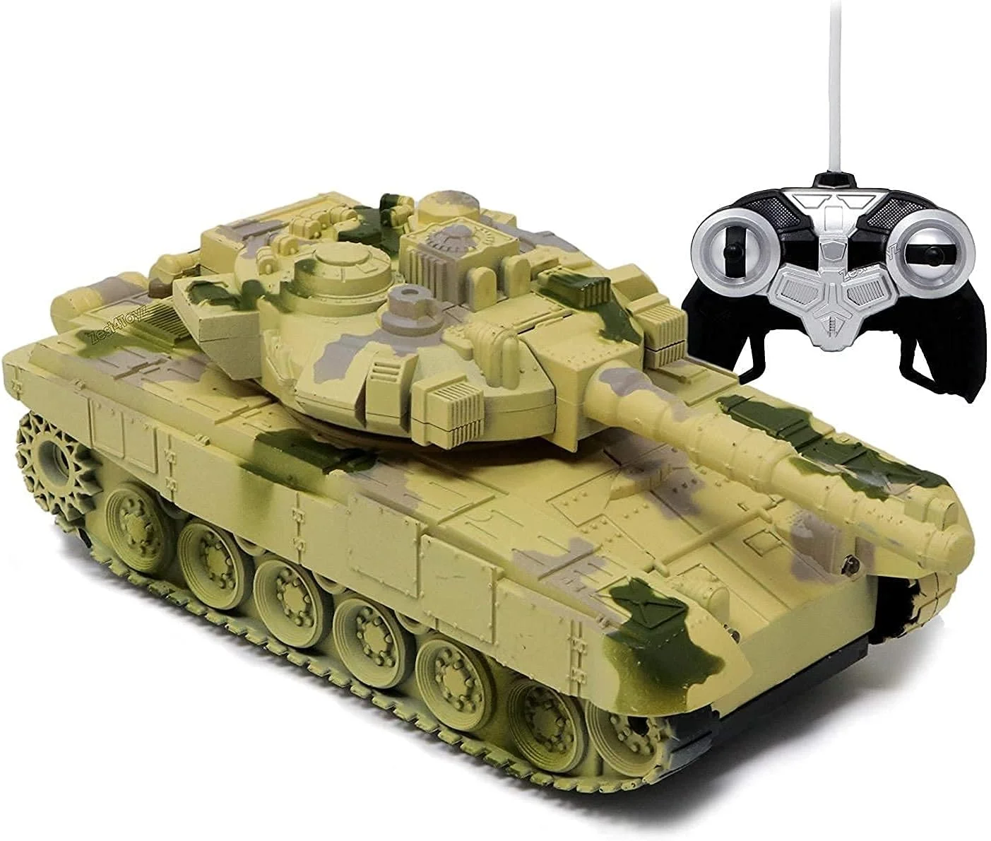 مدل تانک جنگی ارتشی کنترلی با برجک چرخان 360 درجه همراه با نور و صدا برای کودکان