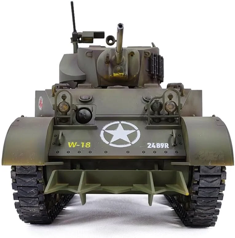 تانک کنترلی، تانک نبرد ارتش M5A1 ایالات متحده، تانک های آرسی 1/16 2.4G با چراغ ها و صداهای واقعی، وسایل نقلیه نظامی آرسی آفرود برای بزرگسالان، YB04073KL89K108Q8TRQ