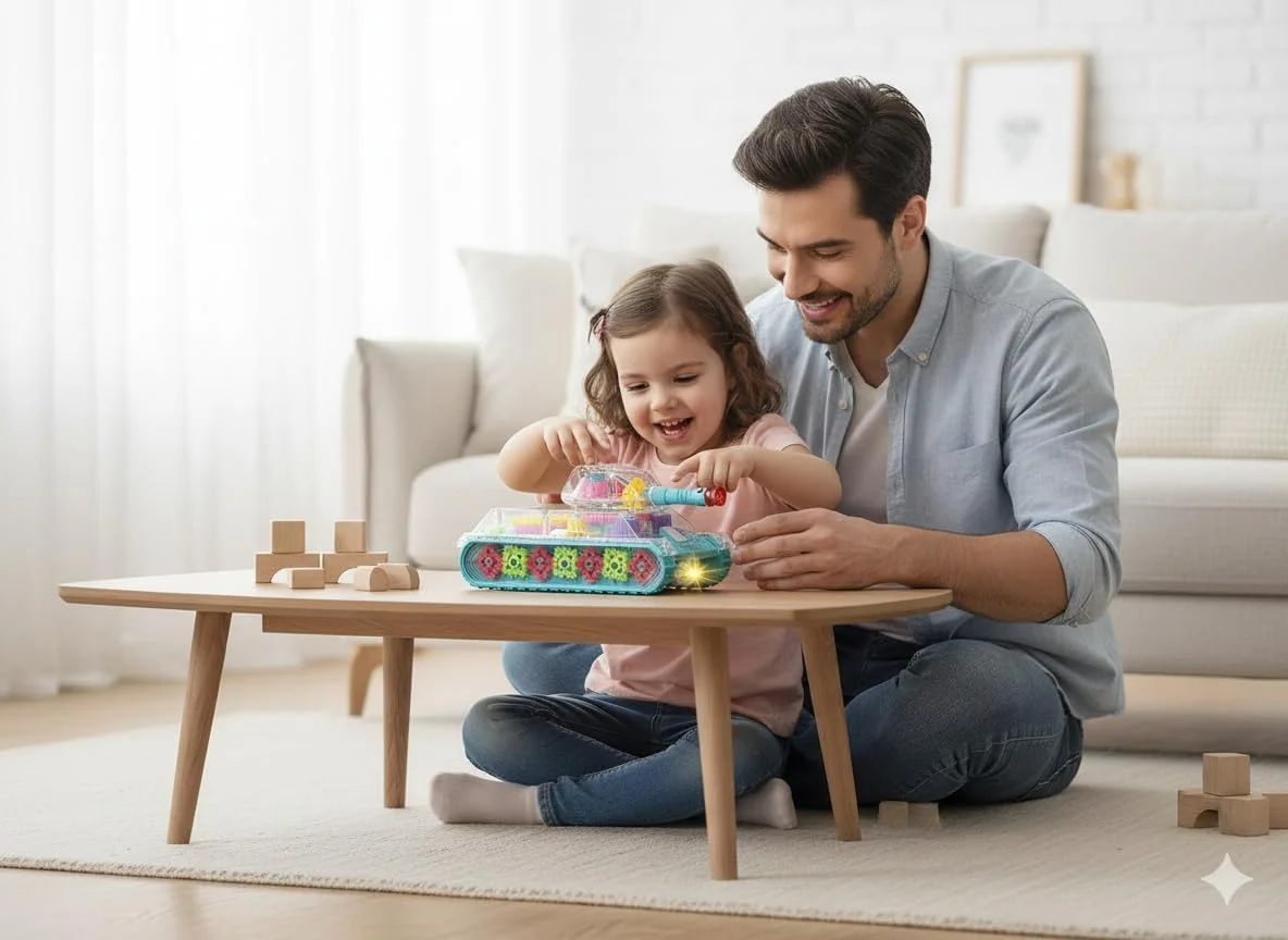 تانک اسباب بازی دنده ای شفاف برقی با 3 دنده | مدل ماشین جنگی مکانیکی برای پسران و دختران | ماشین اسباب بازی انتقال دنده آموزشی برای هدیه تولد و کریسمس