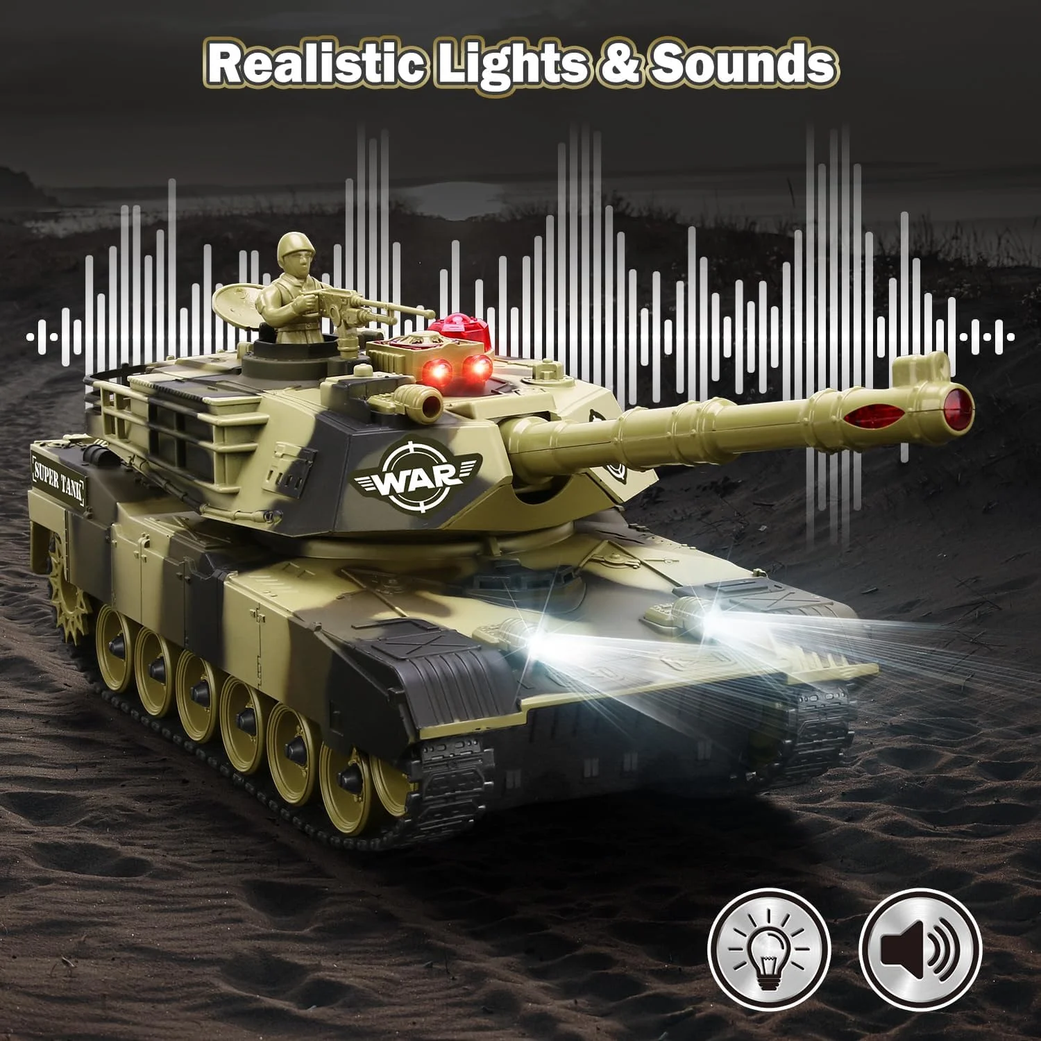 تانک کنترلی برای پسران - اسباب بازی تانک ارتشی شبیه سازی شده کودکان، تانک های آرسی 8 کاناله مقیاس 1:28 با سربازان اسباب بازی، 2 باتری، برجک چرخان و صدا، اسباب بازی های نظامی هدیه ای عالی برای پسران 8 9 10 ساله