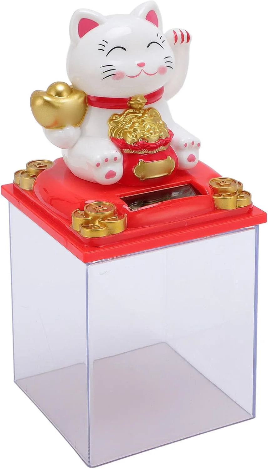 مجسمه گربه رقصان خورشیدی - مجسمه گربه خوش شانس حساس به نور اتوماتیک برای تزئین دفتر، مغازه و رستوران (سفید)