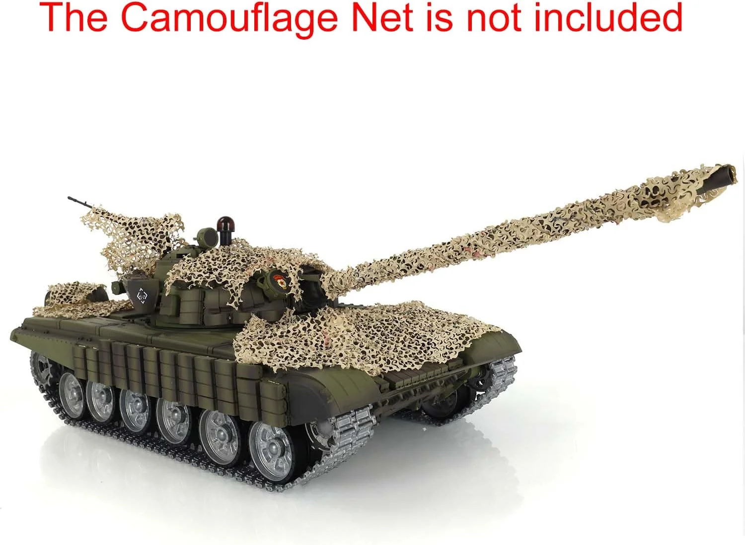 تانک کنترلی T72 مدل 3939 با برجک 360 درجه و مقیاس 1:16، دارای زنجیر و اتصالات فلزی و چشم قرمز برای سرگرمی