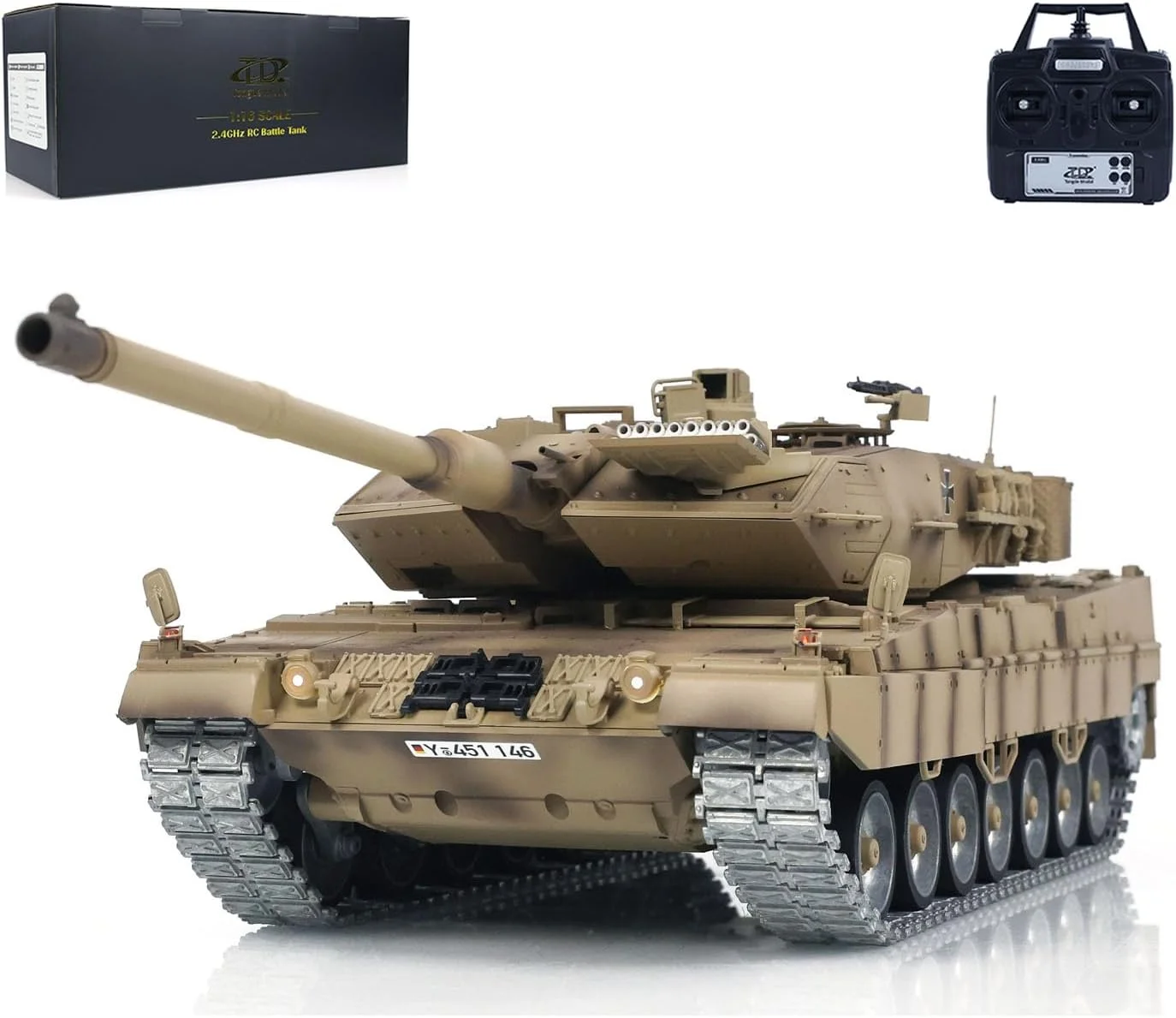 تانک کنترلی از راه دور لئوپارد 2A7 مقیاس 1/16 مدل نبرد مادون قرمز و BB با چرخ های فلزی