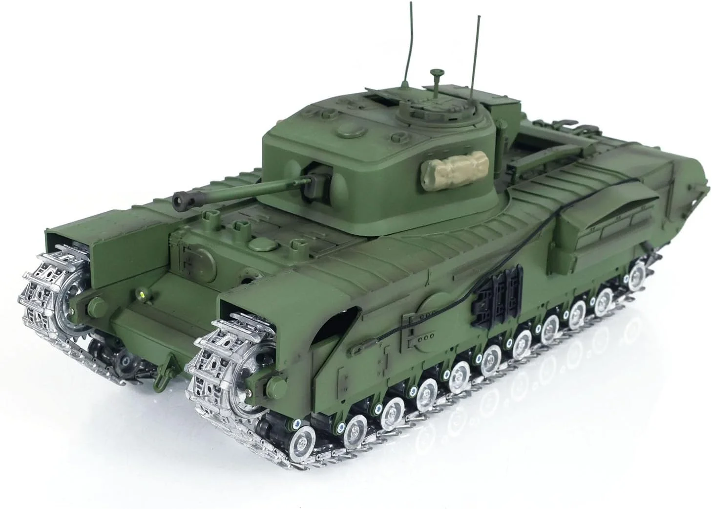 تانک جنگی آرسی پلاستیکی 1/16 مدل Churchill Mk.VII، خودروهای جنگی پیاده نظام الکتریکی آرسی با چرخش 320 درجه برجک، نور، صدا و واحد دود (نسخه حرفه ای - سبز ارتشی)