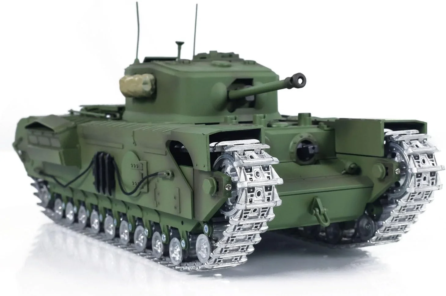 تانک جنگی آرسی پلاستیکی 1/16 مدل Churchill Mk.VII، خودروهای جنگی پیاده نظام الکتریکی آرسی با چرخش 320 درجه برجک، نور، صدا و واحد دود (نسخه حرفه ای - سبز ارتشی)