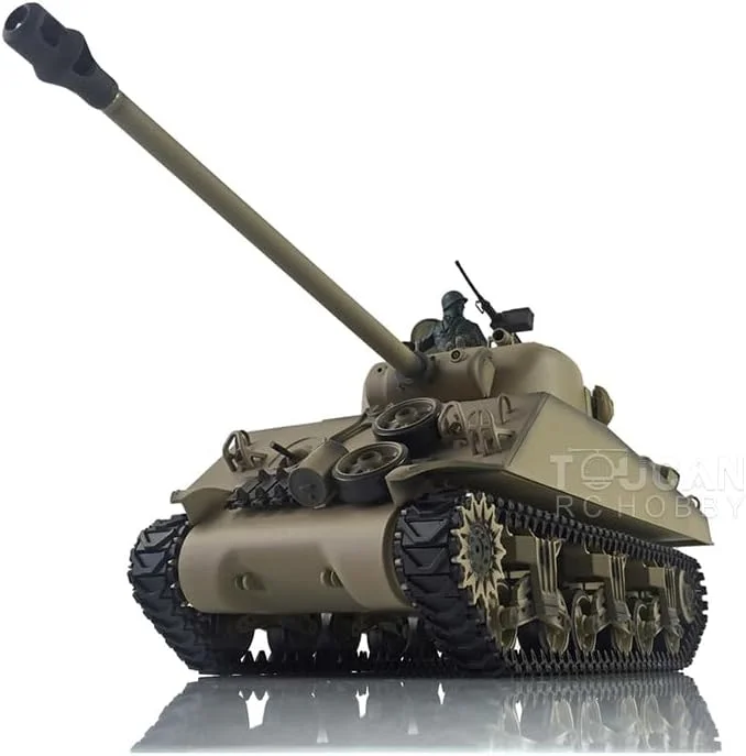 تانک آرسی شرمن M4A3 Henglong مقیاس 1/16 مدل 3898 با لوله پس زنی 360 درجه فلزی برای سرگرمی