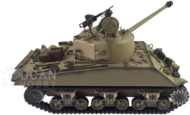 تانک آرسی شرمن M4A3 Henglong مقیاس 1/16 مدل 3898 با لوله پس زنی 360 درجه فلزی برای سرگرمی