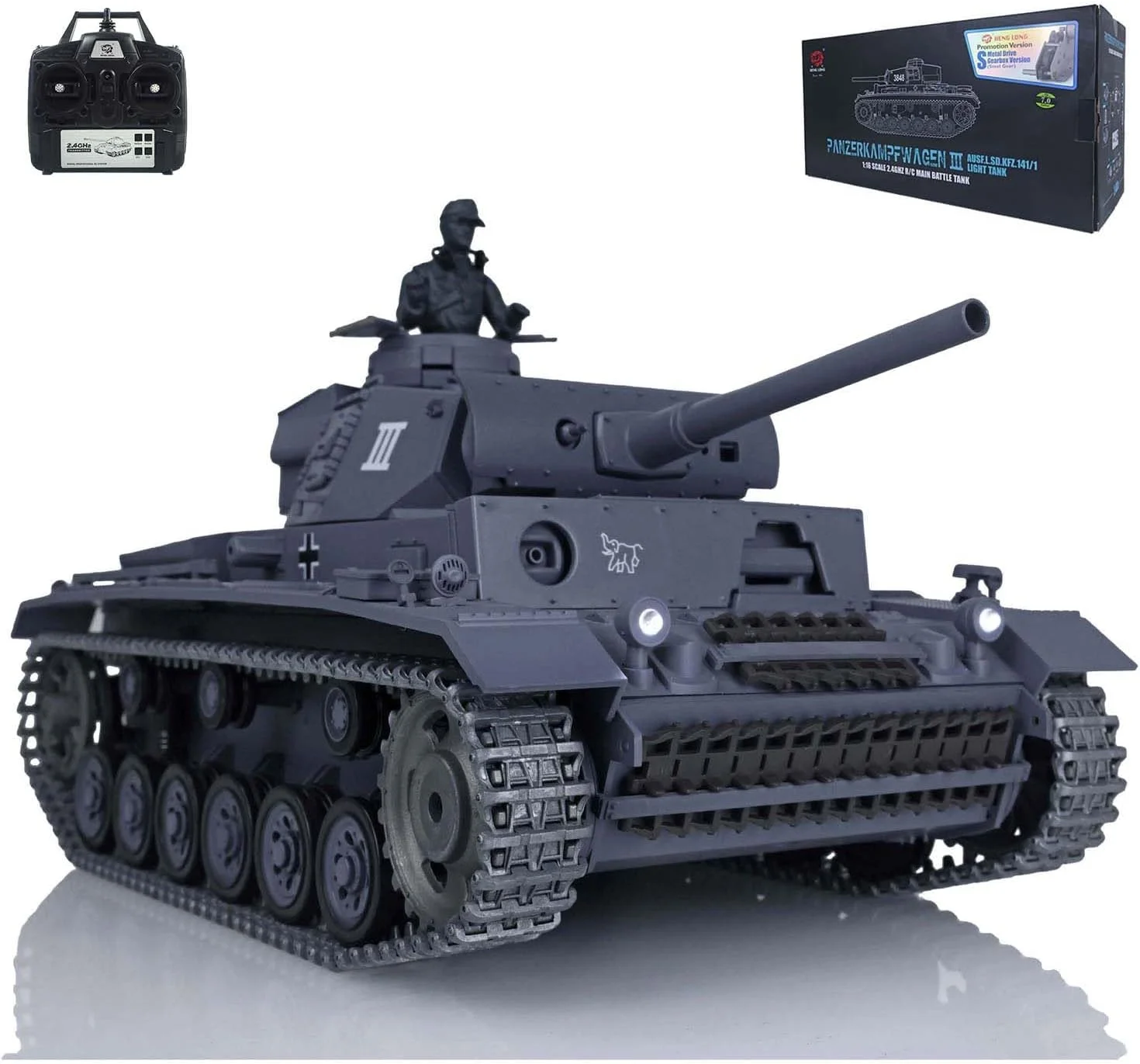 تانک آرسی Henglong در مقیاس 1/16 7.0 مدل Panzer Iii L RTR RC 3848 با برجک 360 درجه برای سرگرمی