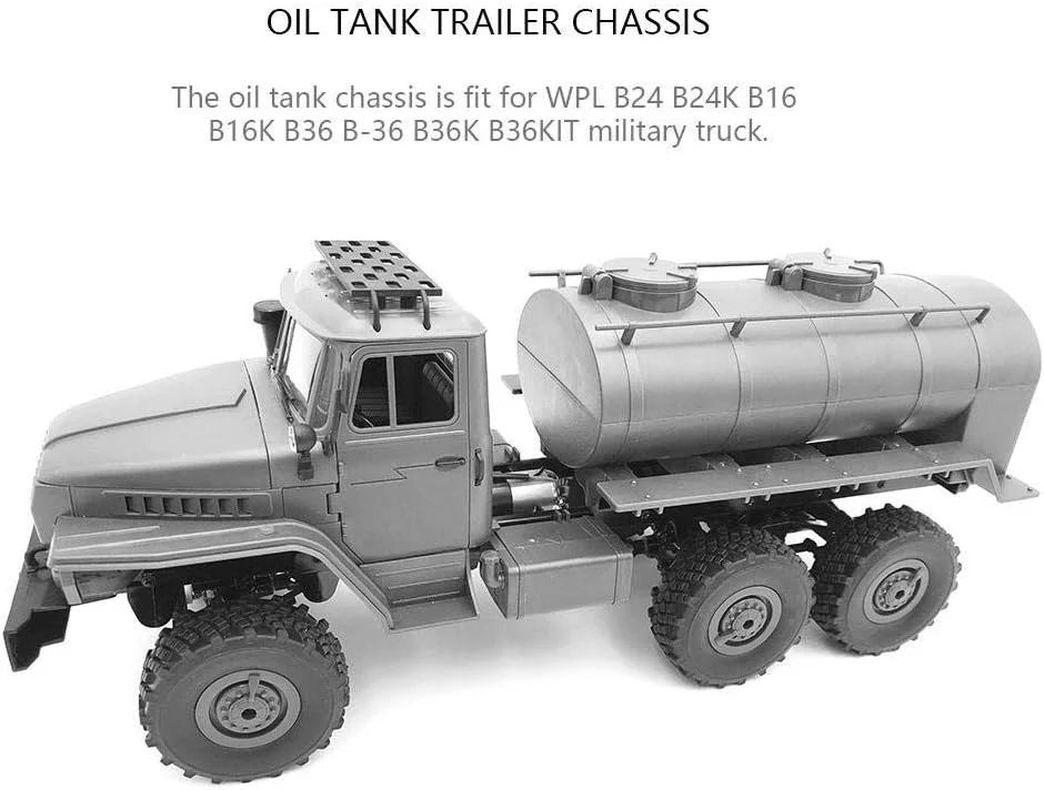 تریلر نظامی ماشین کنترلی، تریلر تانکر سوخت شبیه سازی شده، قطعات ماشین کنترلی تریلر تانک اسباب بازی، لوازم جانبی DIY سازگار با WPL B24 B16 B36