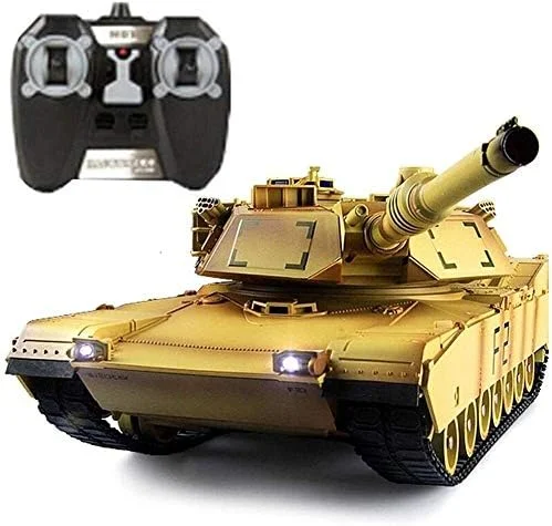 تانک جنگی آرسی M1A2 مدل 1:18 با فرکانس 2.4 گیگاهرتز، دارای دود و صدا، تانک های زرهی آرسی با زنجیر فلزی، به همراه کابل شارژ و کنترل از راه دور، اسباب بازی تانک خزنده، رنگ زرد صحرایی، مناسب هدیه