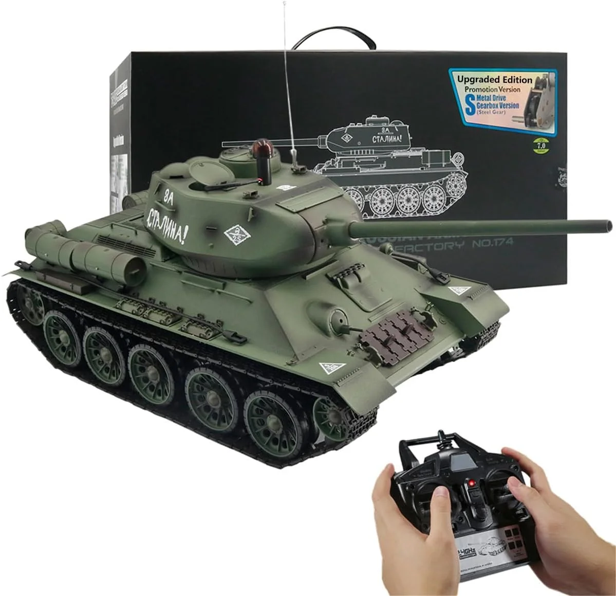 تانک کنترلی 1:16، تانک متوسط ​​شوروی T-34/85، خودروی نظامی جنگ جهانی دوم 2.4 گیگاهرتزی، خودروی زرهی اصلی میدان نبرد با صدای واقعی، سیستم نبرد دود و مادون قرمز، هدیه و دکور رومیزی برای بزرگسالان