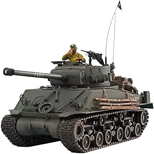 تانک رادیو کنترلی HOOBEN M4A3E8 Fury Sherman Brad Pitt مقیاس 1/10 با استتار حرفه ای، فیگور، زیمریت، لوله و دهانه فلزی RTR