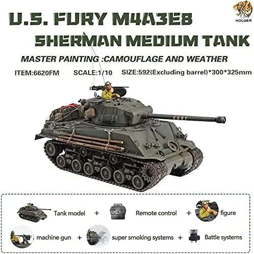 تانک رادیو کنترلی HOOBEN M4A3E8 Fury Sherman Brad Pitt مقیاس 1/10 با استتار حرفه ای، فیگور، زیمریت، لوله و دهانه فلزی RTR تانک رادیو کنترلی HOOBEN M4A3E8 Fury Sherman Brad Pitt مقیاس 1/10 با استتار حرفه ای، فیگور، زیمریت، لوله و دهانه فلزی RTR
