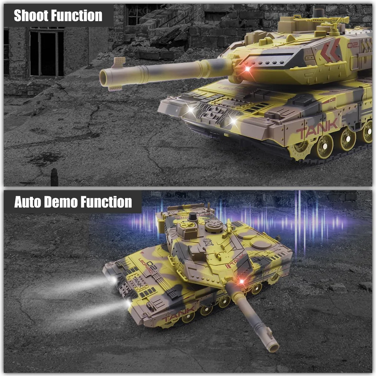 تانک کنترلی برای کودکان و بزرگسالان، اسباب بازی تانک ارتشی با کنترل از راه دور 2.4G با نور صدا و دود خودکار، مدل وسایل نقلیه نظامی 13 کاناله هدیه برای پسران، ارتشی بژ