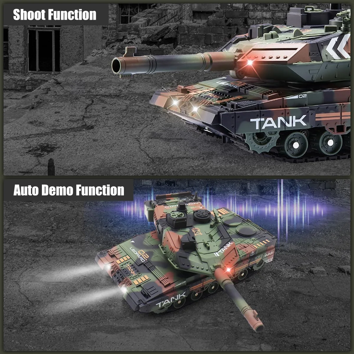 تانک کنترلی با قابلیت پرتاب تیر برای کودکان و بزرگسالان، تانک اسباب بازی ارتشی با کنترل از راه دور 2.4G با صدا، نور و دود خودکار، مدل خودروی نظامی 13 کاناله، هدیه ای برای پسران، سبز ارتشی