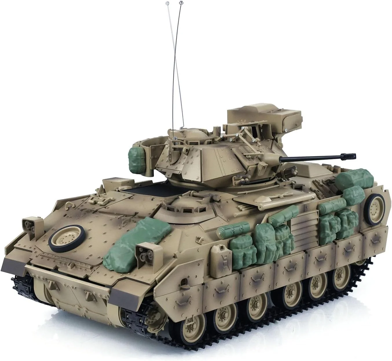 مدل مکانیکی تانک کنترلی M2A2 Bradley مقیاس 1/16 با سیستم مادون قرمز و لگد لوله، مدل اسباب بازی الکتریکی بدون تیراندازی