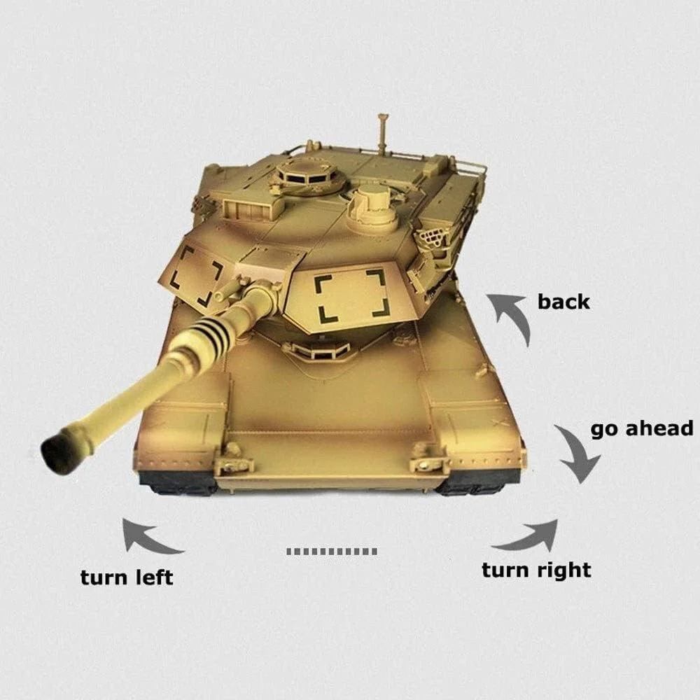 تانک جنگی آرسی M1A2 مدل 1:18 با فرکانس 2.4 گیگاهرتز، دود و صدا، تانک های زرهی آرسی با زنجیر فلزی، کابل شارژر، تانک های اسباب بازی کنترلی، خزنده صحرایی زرد - مناسب هدیه