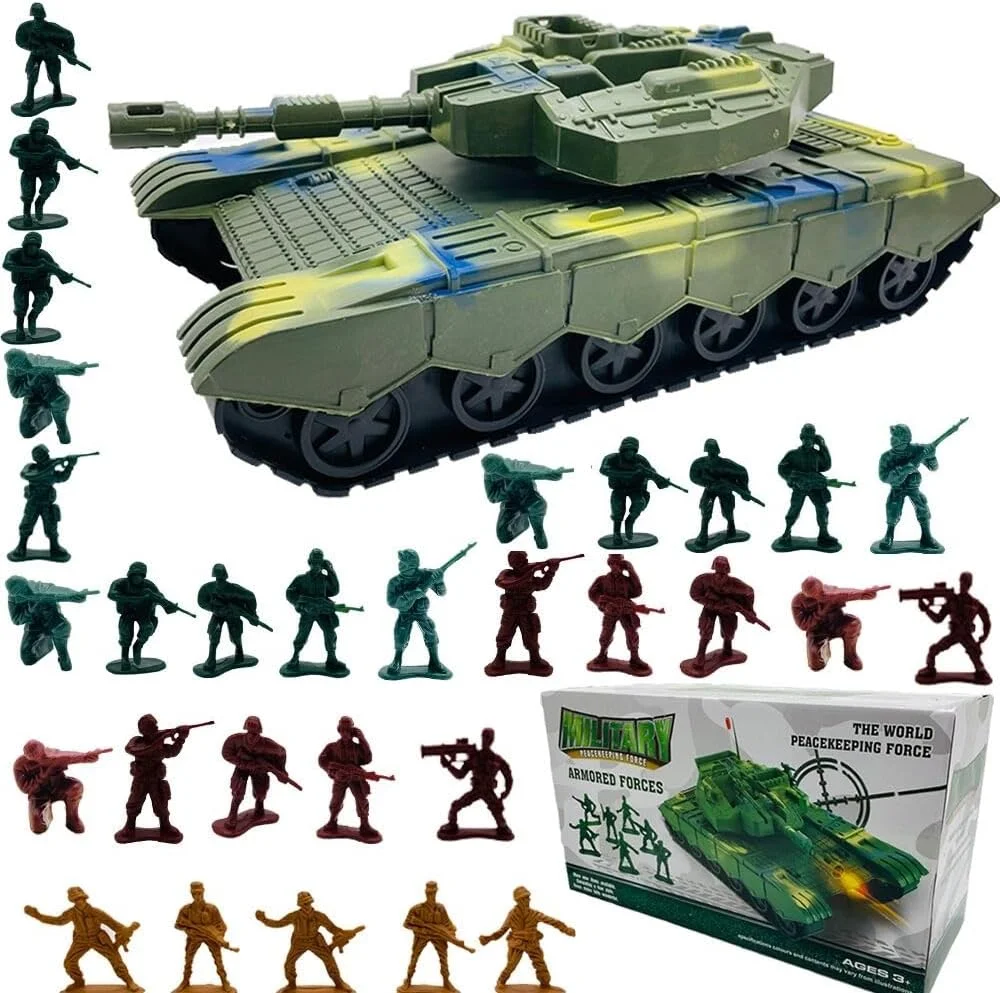 مجموعه تانک اسباب بازی نظامی، تانک اسباب بازی نظامی کودکان، تانک حمل و نقل نظامی با 30 قطعه - مجموعه جعبه هدیه نبرد سربازان نظامی برای پسران، تانک محرک اینرسی برای پسران کودک