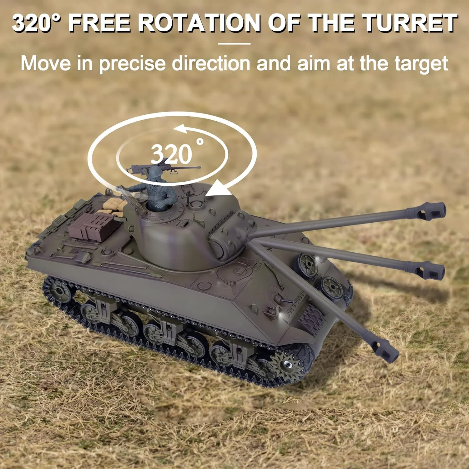 تانک کنترلی فان زایلوفی مدل M4A3 شرمن، مقیاس 1/16، 2.4G، مدل تانک نظامی متوسط با جعبه دنده فولادی، لوله بلند جمع شونده، نور دود، پرتاب صدا، مهمات BB، اشعه مادون قرمز