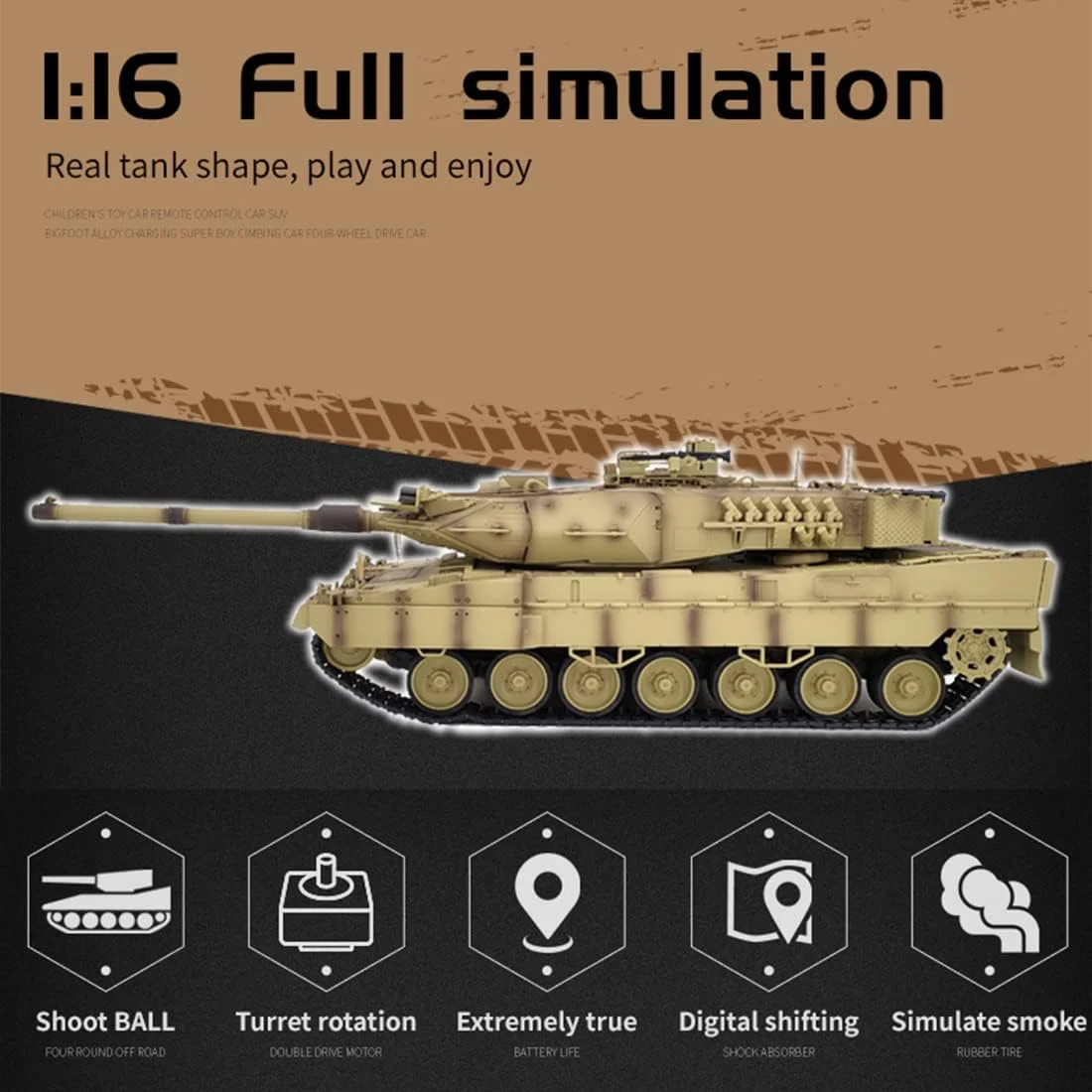 تانک کنترلی FunXylophy RC برای بزرگسالان، تانک نبرد اصلی آلمانی Leopard 2A7 در مقیاس 1/16 2.4G با صدا و نور، مدل تانک نظامی RC مناسب تمام سطوح برای بزرگسالان (نسخه پایه)