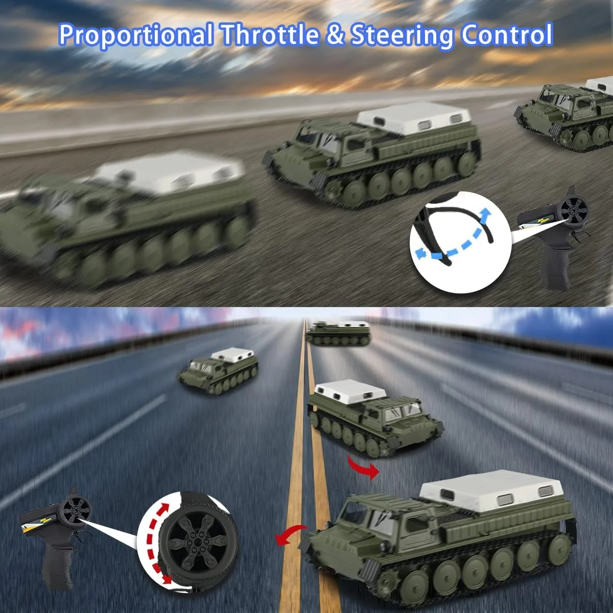 ماشین کنترلی خزنده نظامی فیسکا، کامیون حمل و نقل ارتشی با مقیاس 1/16 و فرکانس 2.4 گیگاهرتز، اسباب بازی ماشین آفرود با کنترل سرعت و سیستم کنترل فرمان برای کودکان 6، 7، 8، 9، 10 سال به بالا