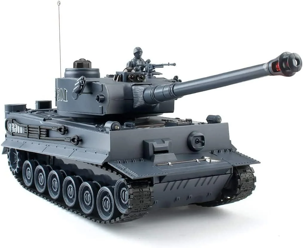 تانک های کنترلی | مدل تانک آلمانی تایگر جنگ جهانی دوم در مقیاس 1:28، اسباب بازی برای پسران و بزرگسالان، ماشین های کنترلی 9 کاناله با صدا و نور، اسباب بازی های نظامی کنترلی برای کودکان و نوجوانان (خاکستری)