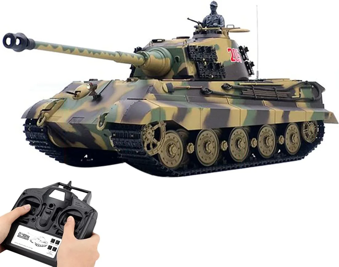 تانک کنترلی FunXylophy مدل Henschel Tiger King آلمانی، مقیاس 1/16، 2.4G، با افکت های نور، صدا و شلیک دود - نسخه پایه