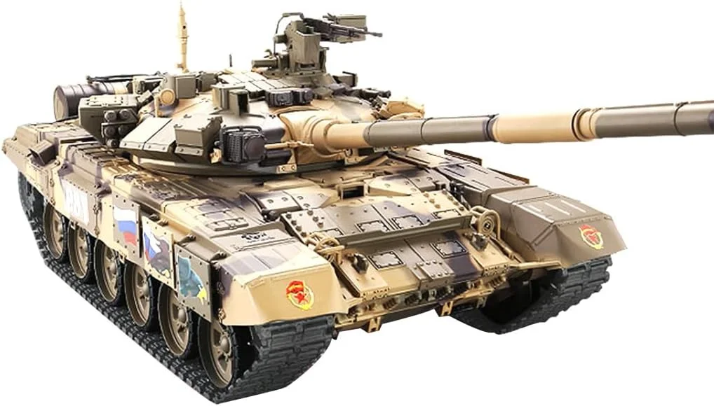 تانک کنترلی فان Xylophy RC برای بزرگسالان، تانک نبرد اصلی T-90 روسی مقیاس 1/16 2.4G با صدا، نور، نبرد مادون قرمز، مدل تانک نظامی کنترلی مناسب تمام سطوح و خارج از جاده برای بزرگسالان (نسخه ارتقا یافته/زرد)