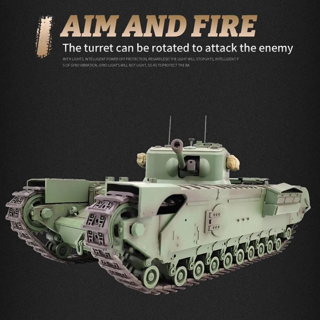 تانک کنترلی FunXylophy، مدل تانک جنگی اصلی چرچیل، مقیاس 1/16، 2.4G، مدل ماشین نظامی مادون قرمز با صدا و نور، مدل تانک کنترلی مناسب تمام سطوح برای بزرگسالان (نسخه پایه / سبز ارتشی)