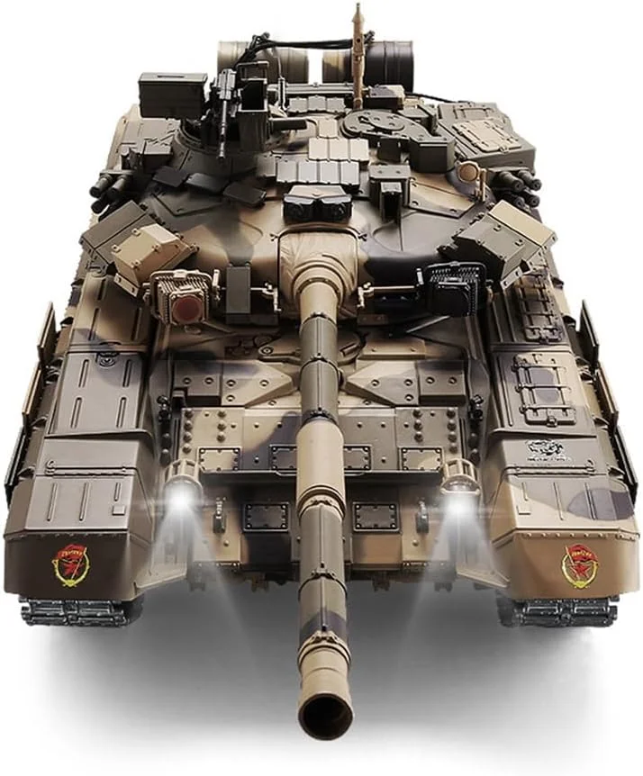 تانک کنترلی فان Xylophy RC برای بزرگسالان، تانک نبرد اصلی T-90 روسی مقیاس 1/16 2.4G با صدا، نور، نبرد مادون قرمز، مدل تانک نظامی کنترلی مناسب تمام سطوح و خارج از جاده برای بزرگسالان (نسخه ارتقا یافته/زرد)