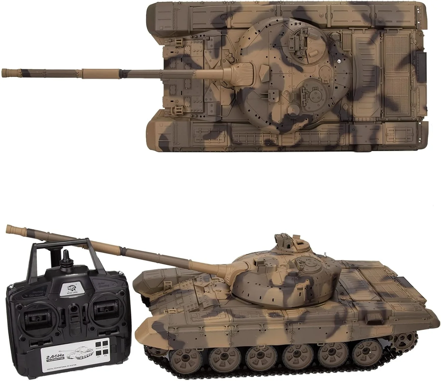 تانک کنترلی T90 مدل 1:16 جنگ جهانی دوم با صدا، جلوه دود، سیستم نبرد، چرخش 320 درجه برجک، هدیه تانک نظامی 2.4G برای دوستداران ارتش