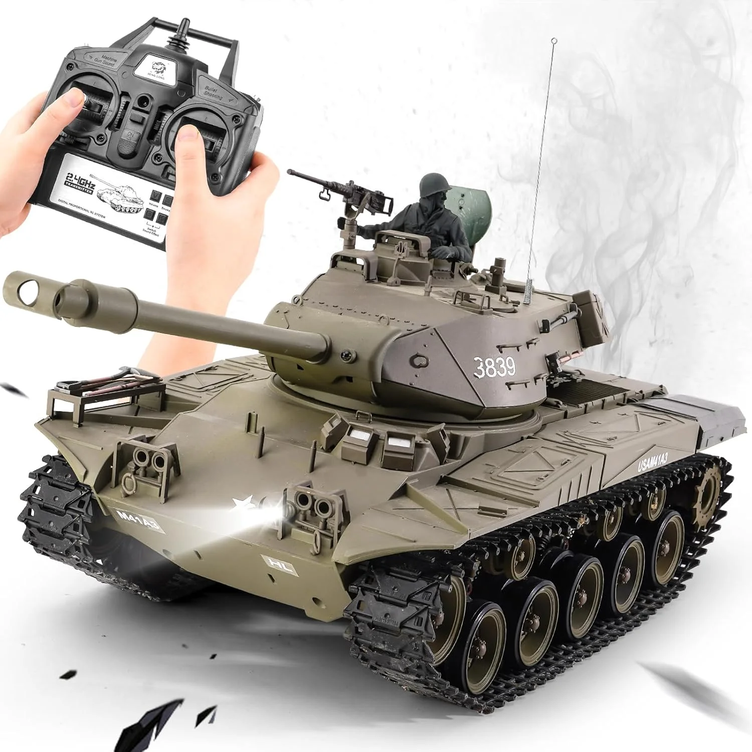 مدل تانک آرسی Heng Long در مقیاس 1/16، تانک مدل M41A3 Walker Bulldog با کنترل از راه دور 2.4 گیگاهرتز، تانک آرسی با صدا و نور، تانک بزرگ برای طرفداران نظامی 14 سال به بالا