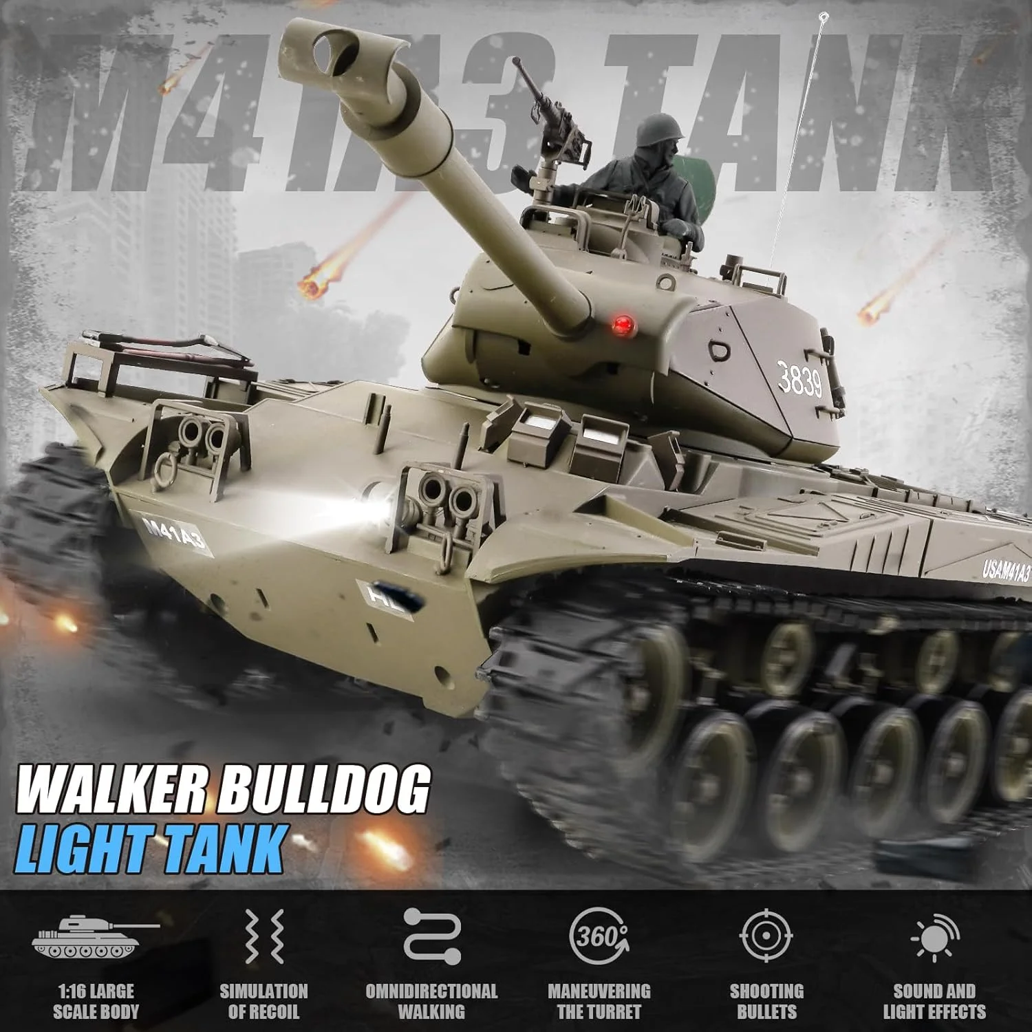 مدل تانک آرسی Heng Long در مقیاس 1/16، تانک مدل M41A3 Walker Bulldog با کنترل از راه دور 2.4 گیگاهرتز، تانک آرسی با صدا و نور، تانک بزرگ برای طرفداران نظامی 14 سال به بالا مدل تانک آرسی Heng Long در مقیاس 1/16، تانک مدل M41A3 Walker Bulldog با کنترل از راه دور 2.4 گیگاهرتز، تانک آرسی با صدا و نور، تانک بزرگ برای طرفداران نظامی 14 سال به بالا