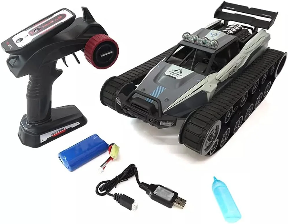 تانک کنترلی از راه دور خزنده سرعت بالا، قابلیت دریفت 360 درجه با اسپری خروجی، ماشین آرسی 2.4 گیگاهرتز، کامیون ارتشی آرسی 1/12، اسباب بازی تانک آرسی، هدیه کریسمس برای کودکان و بزرگسالان