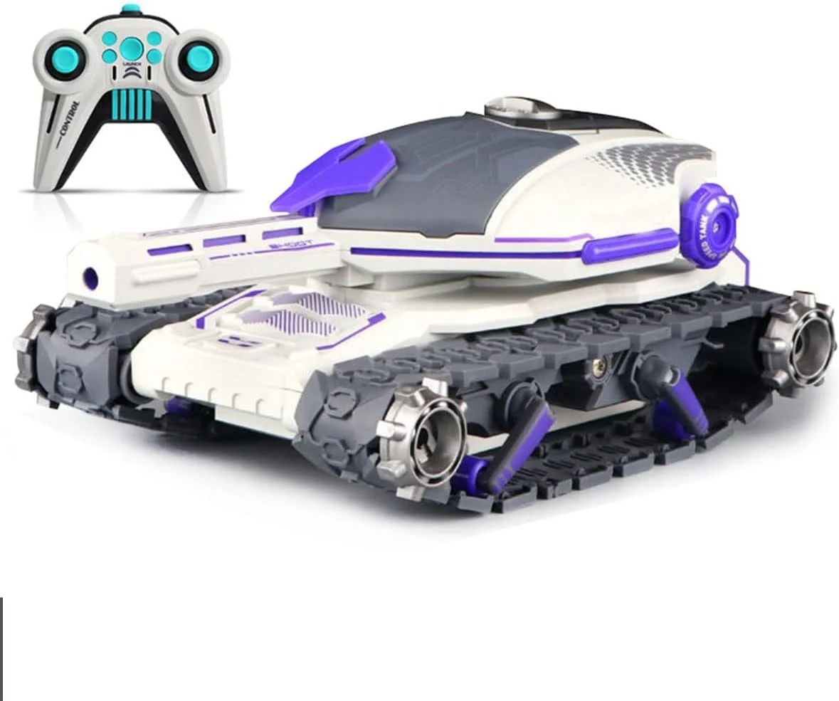 تانک کنترلی از راه دور خزنده Panzer با پرتاب بمب آبی، اسباب بازی ماشین تانک آرسی 4WD با فرکانس 2.4G، قابلیت چرخش 180 درجه در هنگام شلیک و چرخش 360 درجه، دارای چراغ و صدا