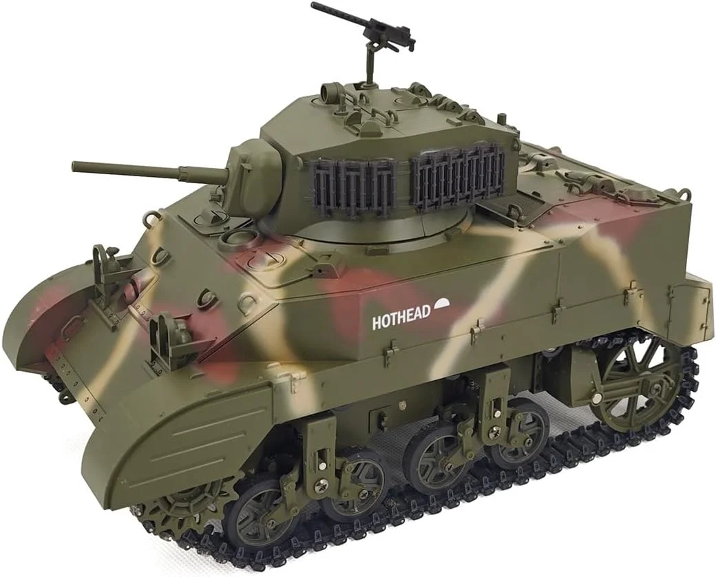 مدل تانک کنترل از راه دور، مقیاس 1/16 2.4G مدل تانک سبک US M5A1 استوارت با دو باتری، دارای جلوه‌های صوتی و دود