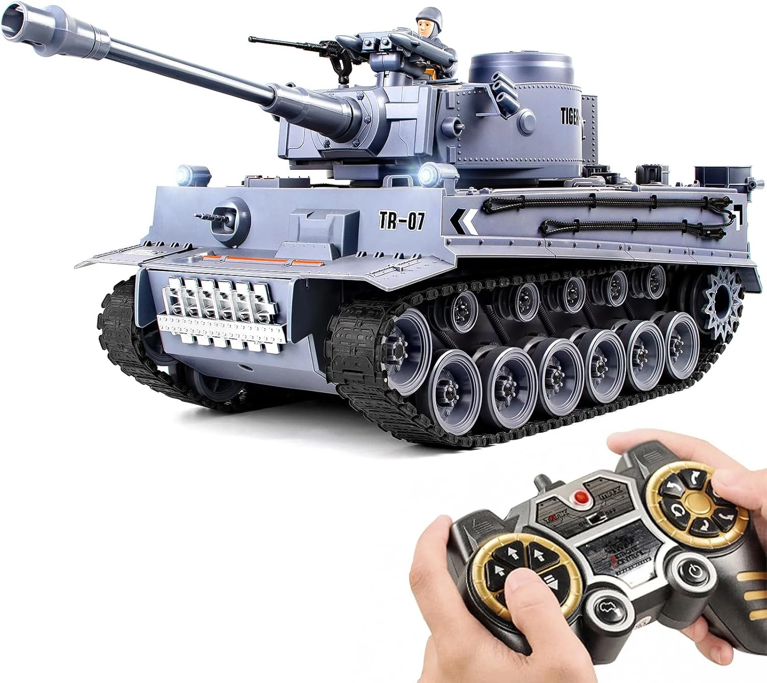 تانک کنترلی، تانک مدل ببر آلمانی خاکستری LCF با مقیاس 1:18، 60 دقیقه زمان بازی، دود و صدا و نور و پرتاب گلوله و بمب آبی، اسباب بازی تانک مدل نظامی 2.4 گیگاهرتزی برای بزرگسالان و کودکان 6 سال به بالا