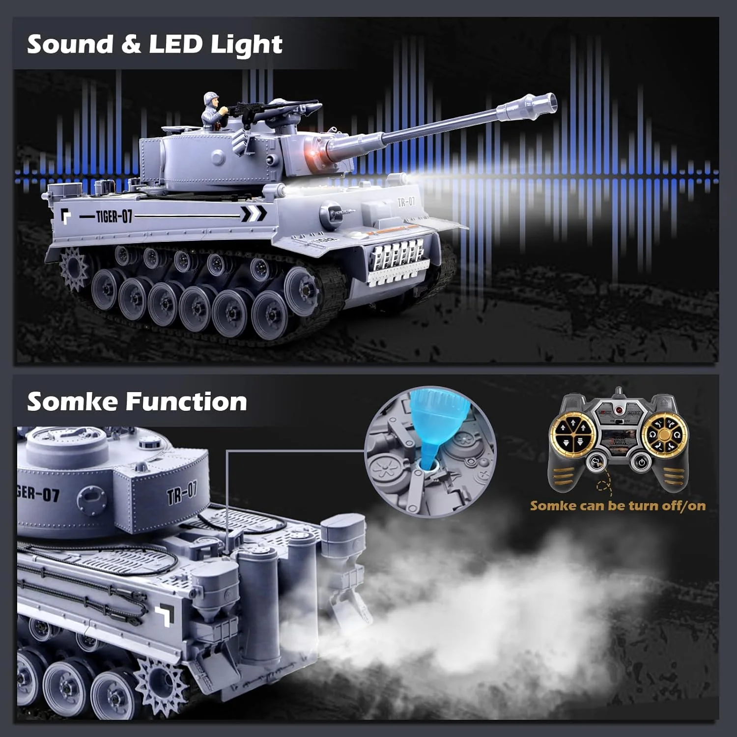 تانک کنترلی، تانک مدل ببر آلمانی خاکستری LCF با مقیاس 1:18، 60 دقیقه زمان بازی، دود و صدا و نور و پرتاب گلوله و بمب آبی، اسباب بازی تانک مدل نظامی 2.4 گیگاهرتزی برای بزرگسالان و کودکان 6 سال به بالا تانک کنترلی، تانک مدل ببر آلمانی خاکستری LCF با مقیاس 1:18، 60 دقیقه زمان بازی، دود و صدا و نور و پرتاب گلوله و بمب آبی، اسباب بازی تانک مدل نظامی 2.4 گیگاهرتزی برای بزرگسالان و کودکان 6 سال به بالا