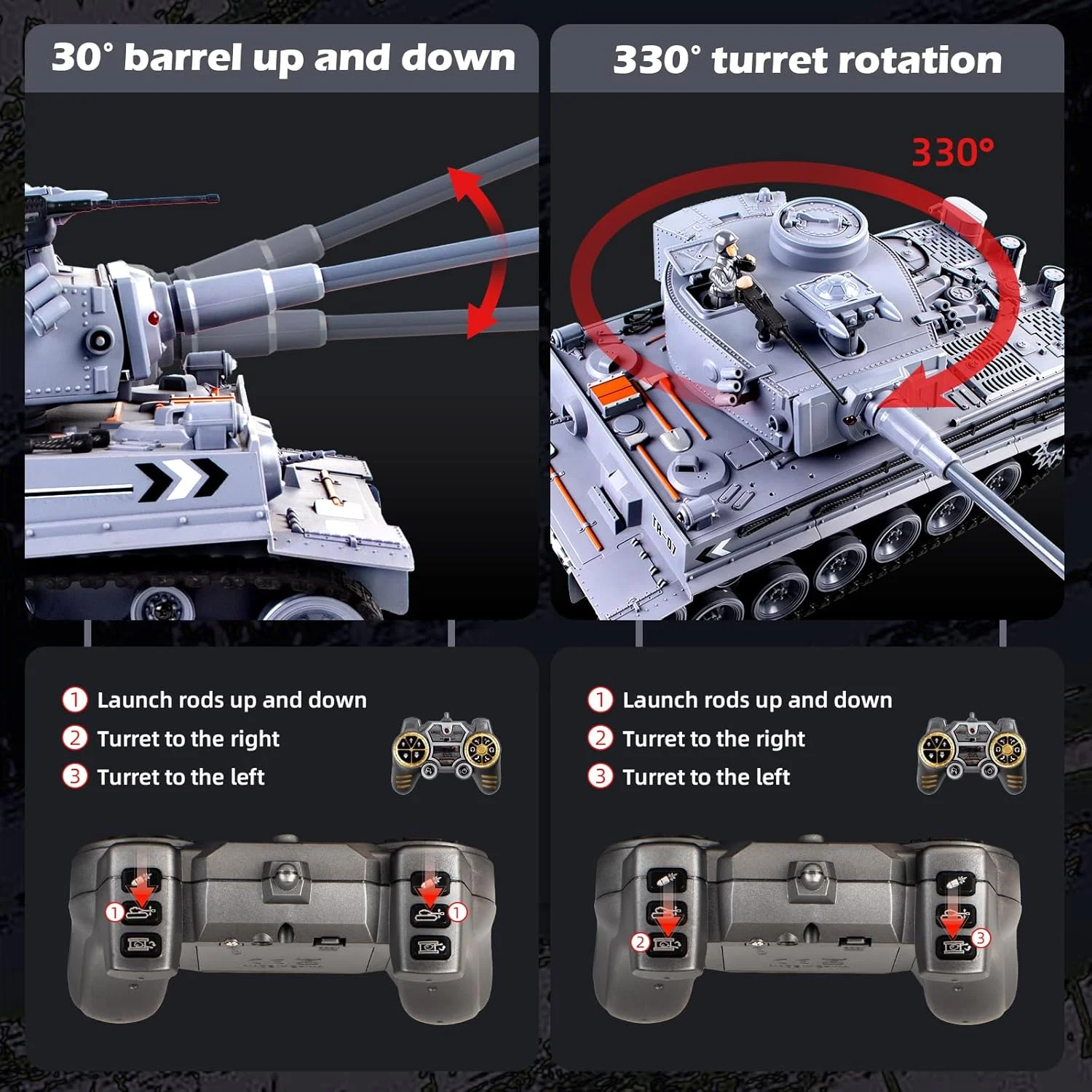 تانک کنترلی، تانک مدل ببر آلمانی خاکستری LCF با مقیاس 1:18، 60 دقیقه زمان بازی، دود و صدا و نور و پرتاب گلوله و بمب آبی، اسباب بازی تانک مدل نظامی 2.4 گیگاهرتزی برای بزرگسالان و کودکان 6 سال به بالا تانک کنترلی، تانک مدل ببر آلمانی خاکستری LCF با مقیاس 1:18، 60 دقیقه زمان بازی، دود و صدا و نور و پرتاب گلوله و بمب آبی، اسباب بازی تانک مدل نظامی 2.4 گیگاهرتزی برای بزرگسالان و کودکان 6 سال به بالا