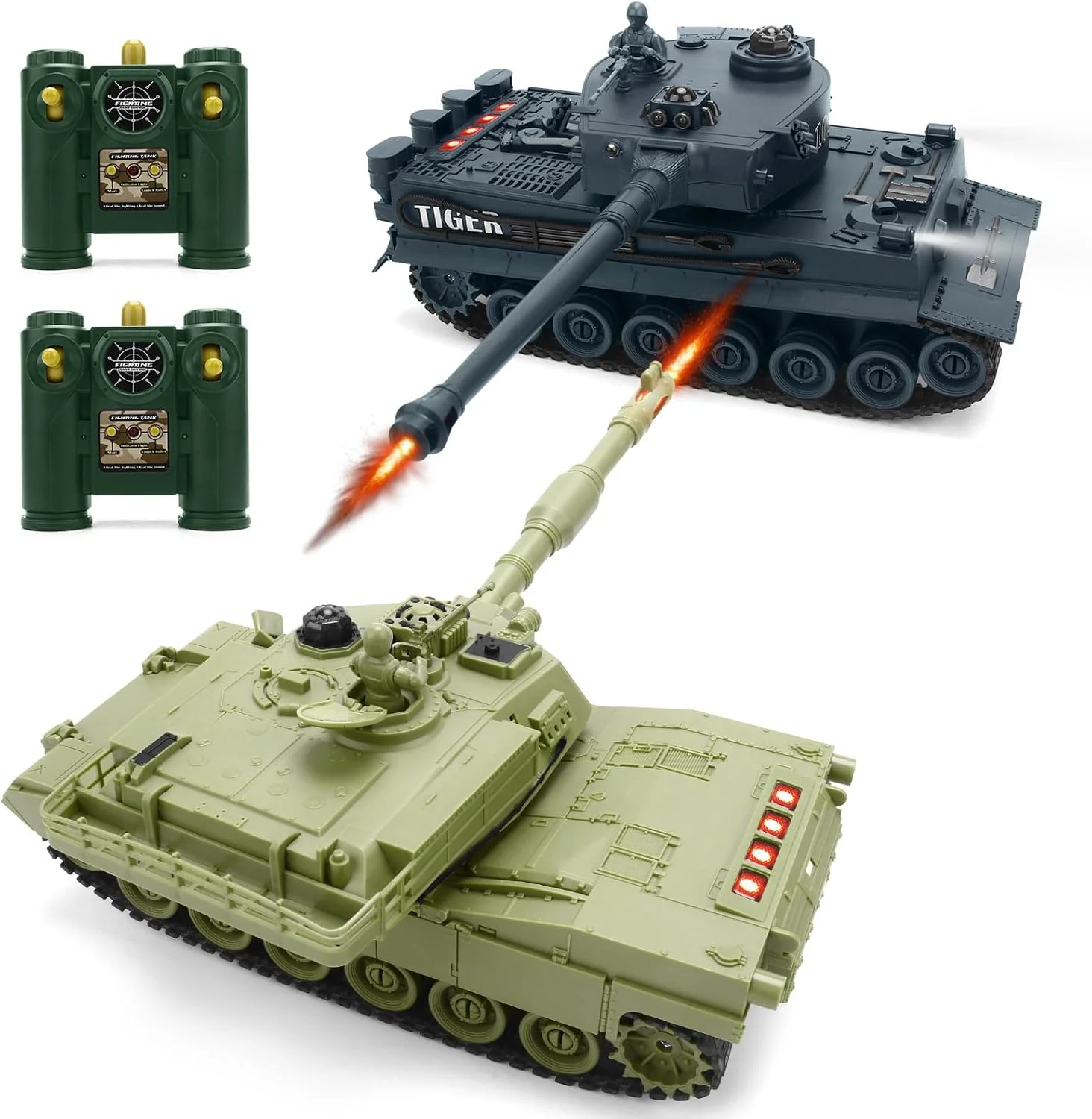 ست تانک آرسی 1/28، تانک جنگی کنترل از راه دور 9 کاناله 2.4G با نشانگرهای عمر/صداها/چراغ ها، ماشین کنترل رادیویی با شلیک مادون قرمز، مدل ماشین اسباب بازی ارتش ببر آلمانی و آمریکایی M1A2 برای کودکان و بزرگسالان
