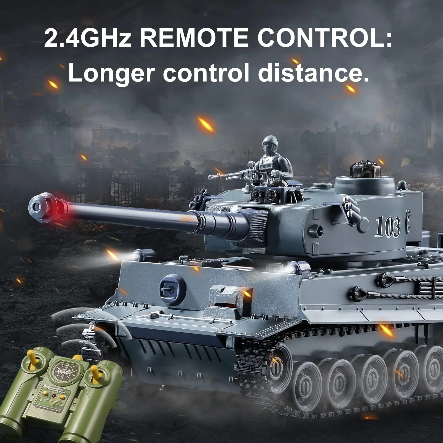 تانک های آرسی، تانک اسباب بازی ارتشی آلمانی تایگر جنگ جهانی دوم، وسایل نقلیه نظامی کنترل از راه دور 2.4 گیگاهرتزی با سیستم نبرد مادون قرمز و برجک چرخان، بهترین اسباب بازی های نظامی برای پسران و کودکان 6-12 سال