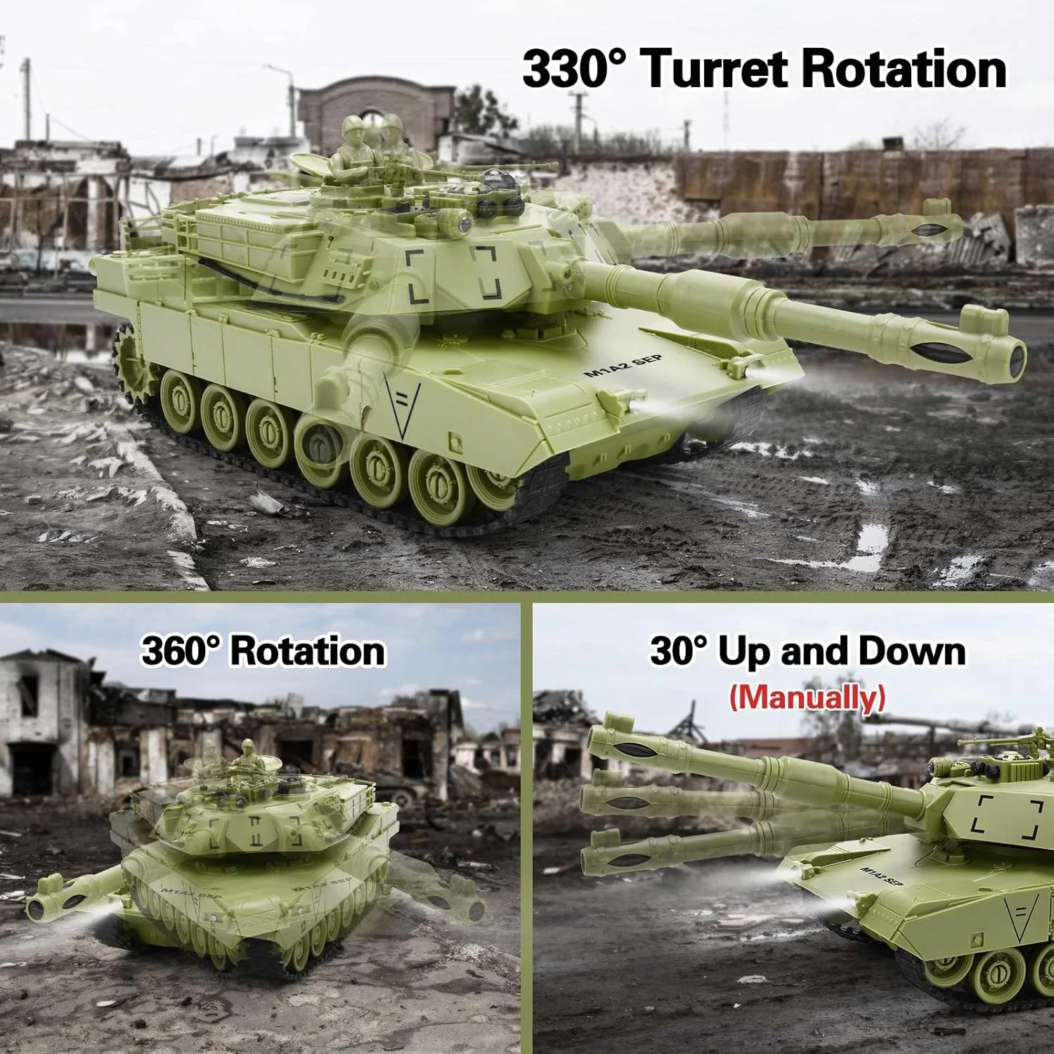 ست تانک آرسی 1/28، تانک جنگی کنترل از راه دور 9 کاناله 2.4G با نشانگرهای عمر/صداها/چراغ ها، ماشین کنترل رادیویی با شلیک مادون قرمز، مدل ماشین اسباب بازی ارتش ببر آلمانی و آمریکایی M1A2 برای کودکان و بزرگسالان