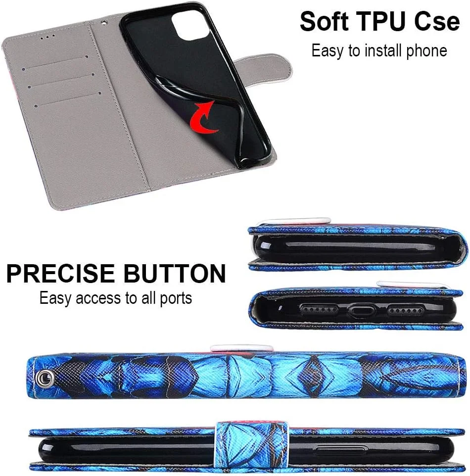 کیف چرمی Nadoli مناسب برای گوشی شیائومی POCO X5 5G/Redmi Note 12 5G، طرح رنگارنگ پروانه آبی قرمز، دارای بند مچی، جای کارت شناسایی، قفل مغناطیسی و قابلیت استند